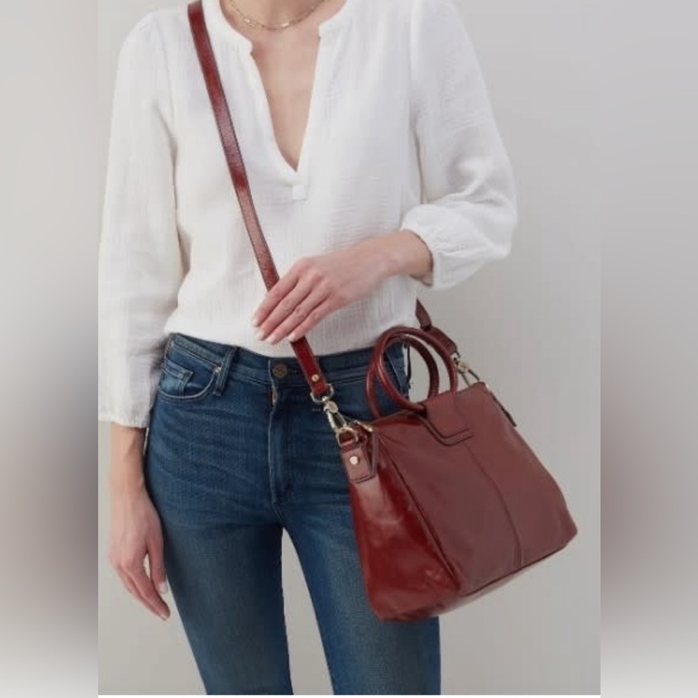 HOBO Wine Red Leather Satchel with Detachable Strap
